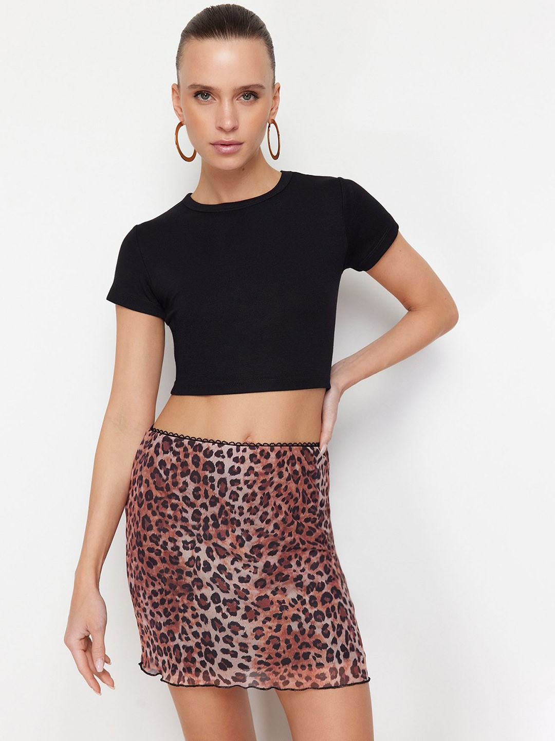 

Trendyol Animal Printed A-Line Mini Skirt, Brown