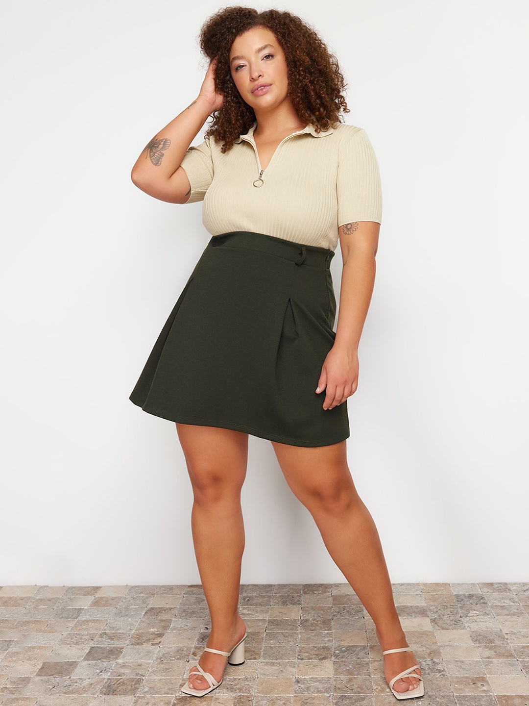 

Trendyol Plus Size Pure Cotton A-Line Skirt, Green
