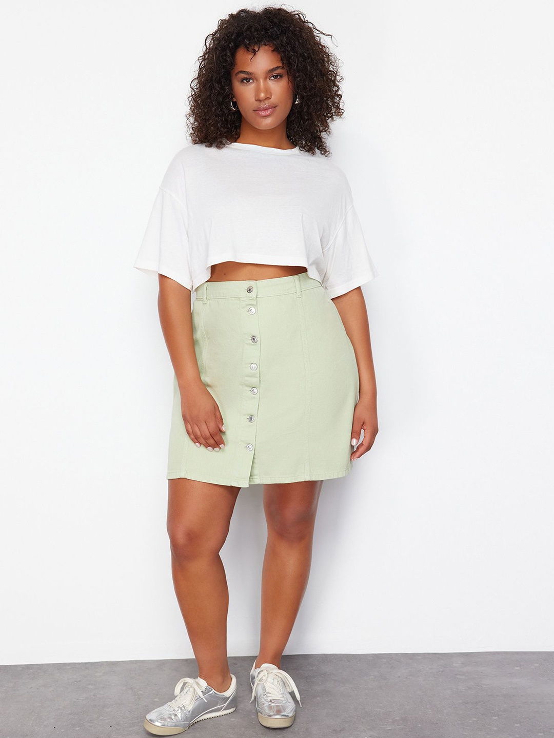 

Trendyol Plus Size Pure Cotton A-Line Skirt, Green