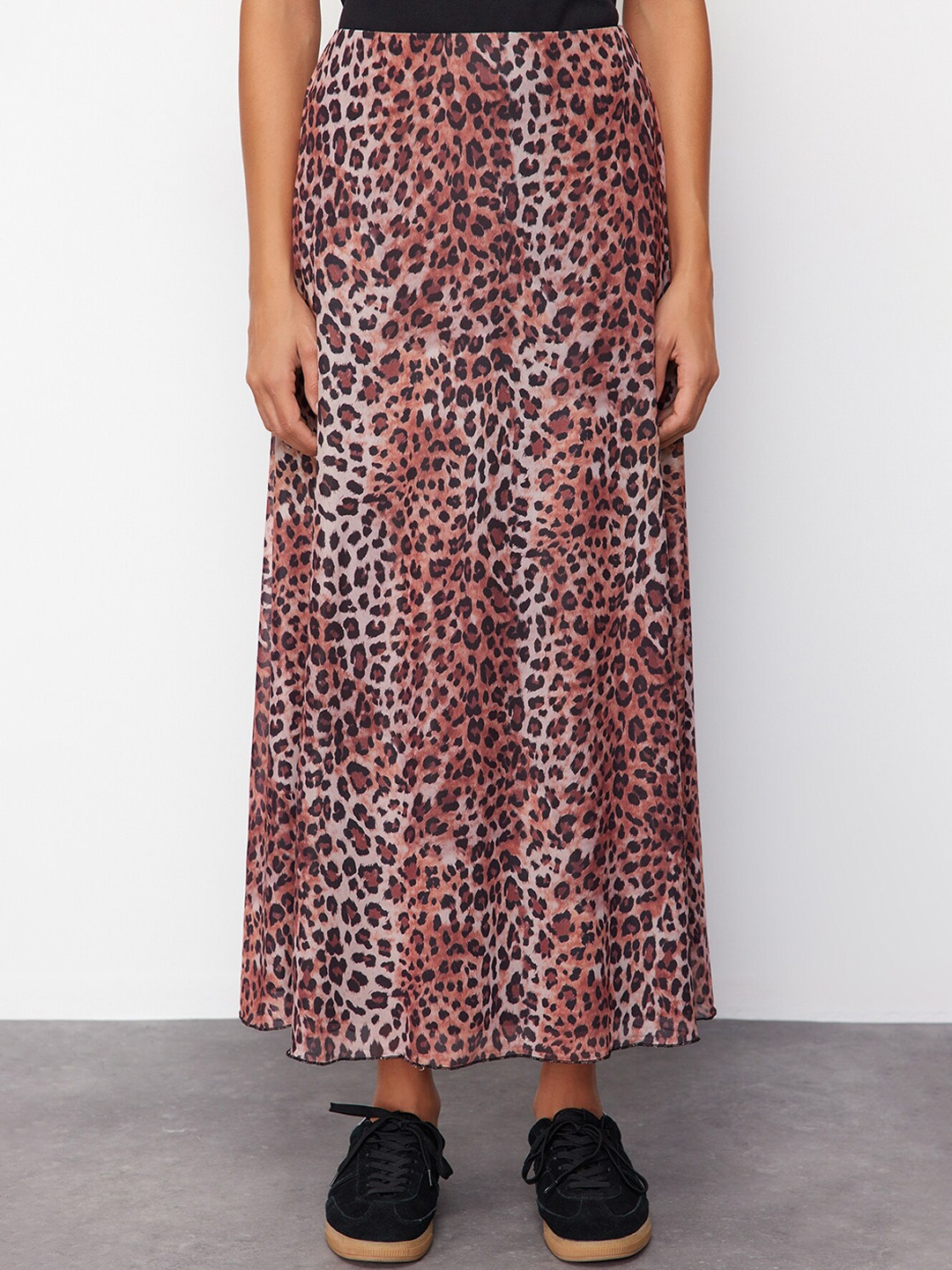 

Trendyol Animal Printed Flared Maxi Skirts, Brown