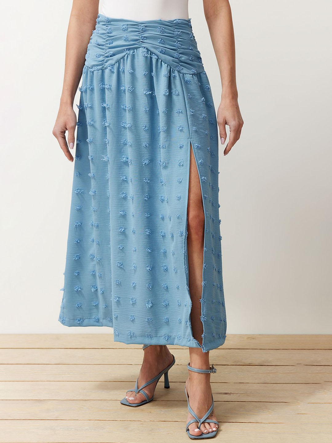 

Trendyol A-Line Self-Design Flared Midi Skirt, Blue