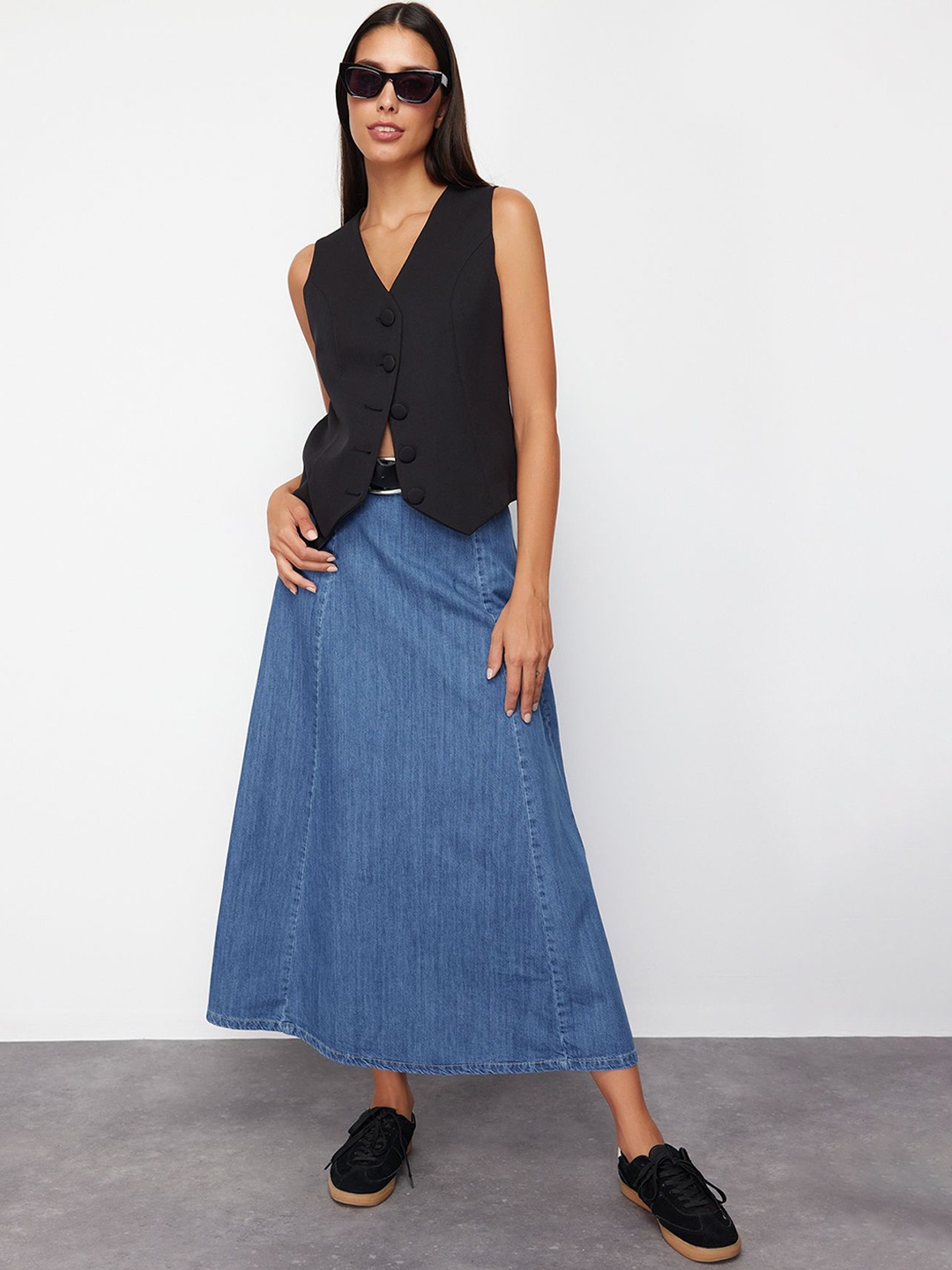 

Trendyol Pure Cotton Maxi Skirts, Blue