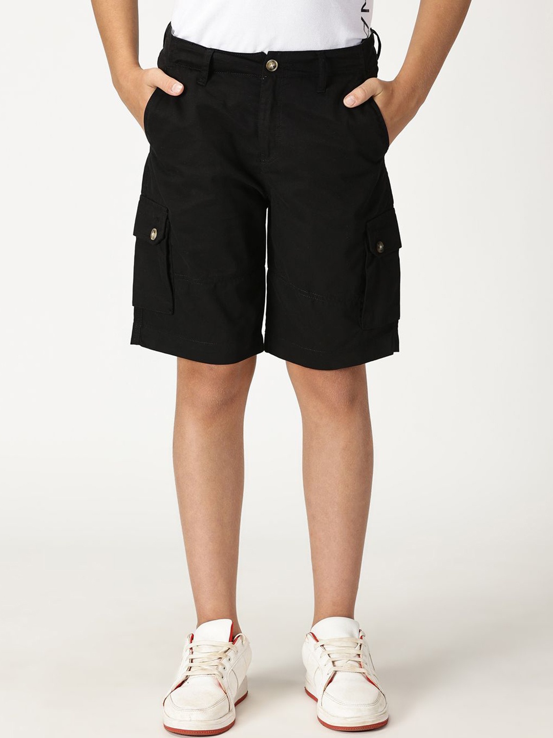

Nautica Boys Slim Fit Mid-Rise Pure Cotton Casual Cargo Shorts, Black
