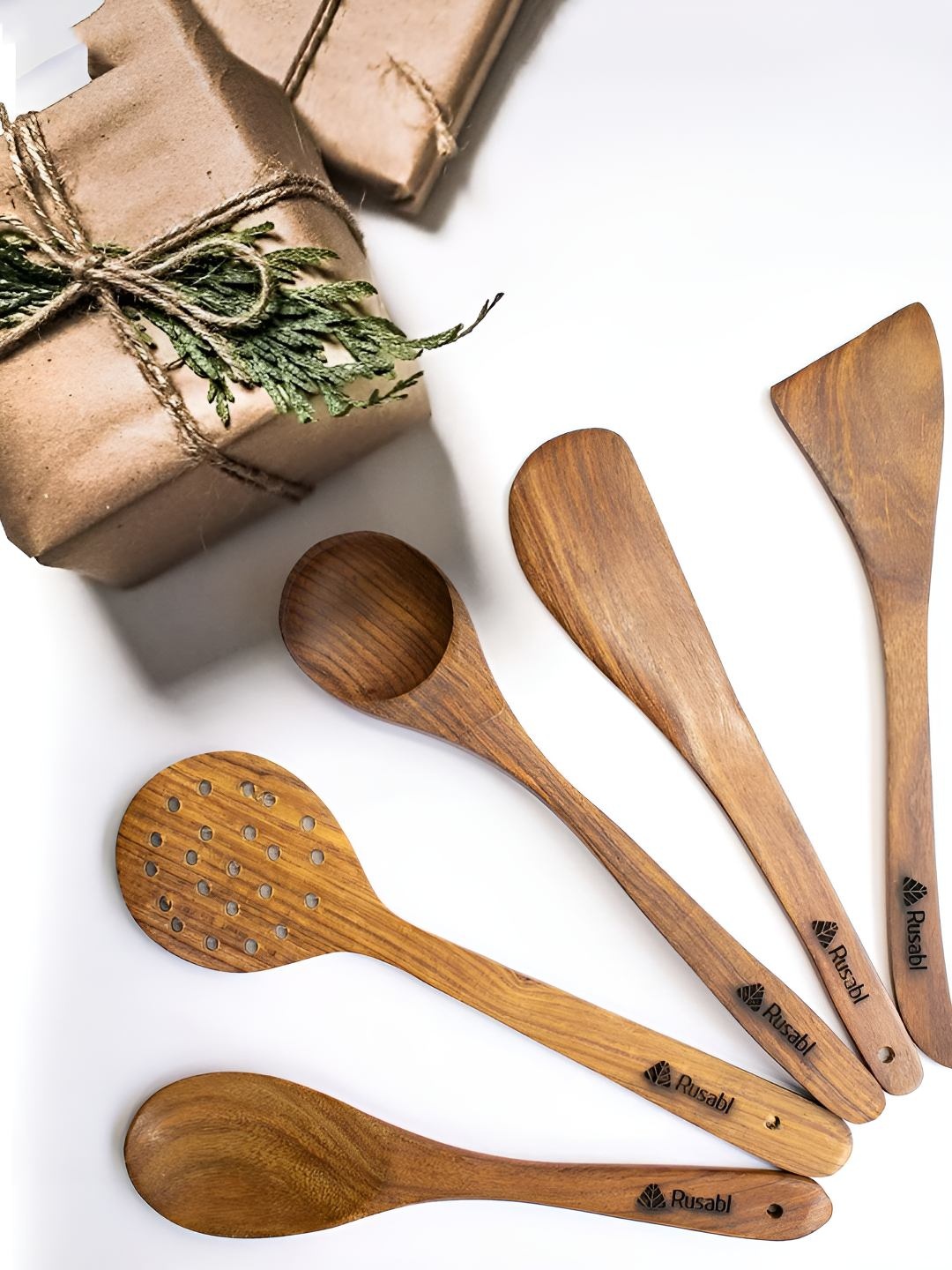 

Rusabl Brown 5 Pieces Wooden Spatulas