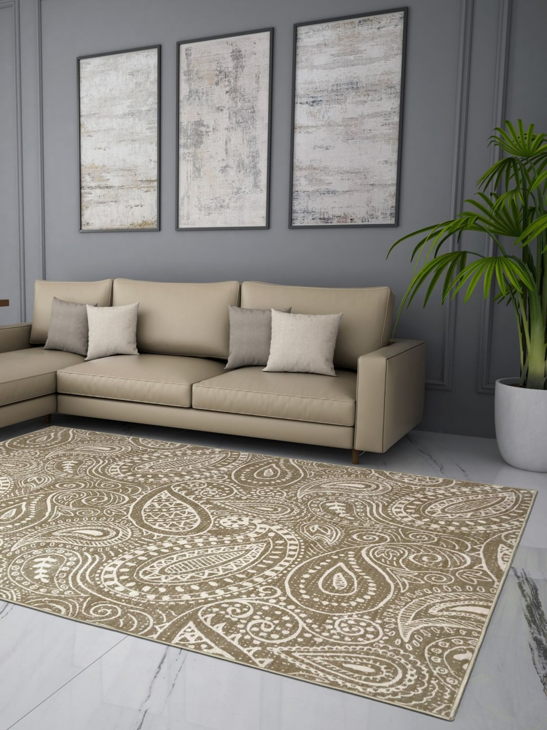 

Welspun Brown Ethnic Motifs Printed Anti-Skid Carpet