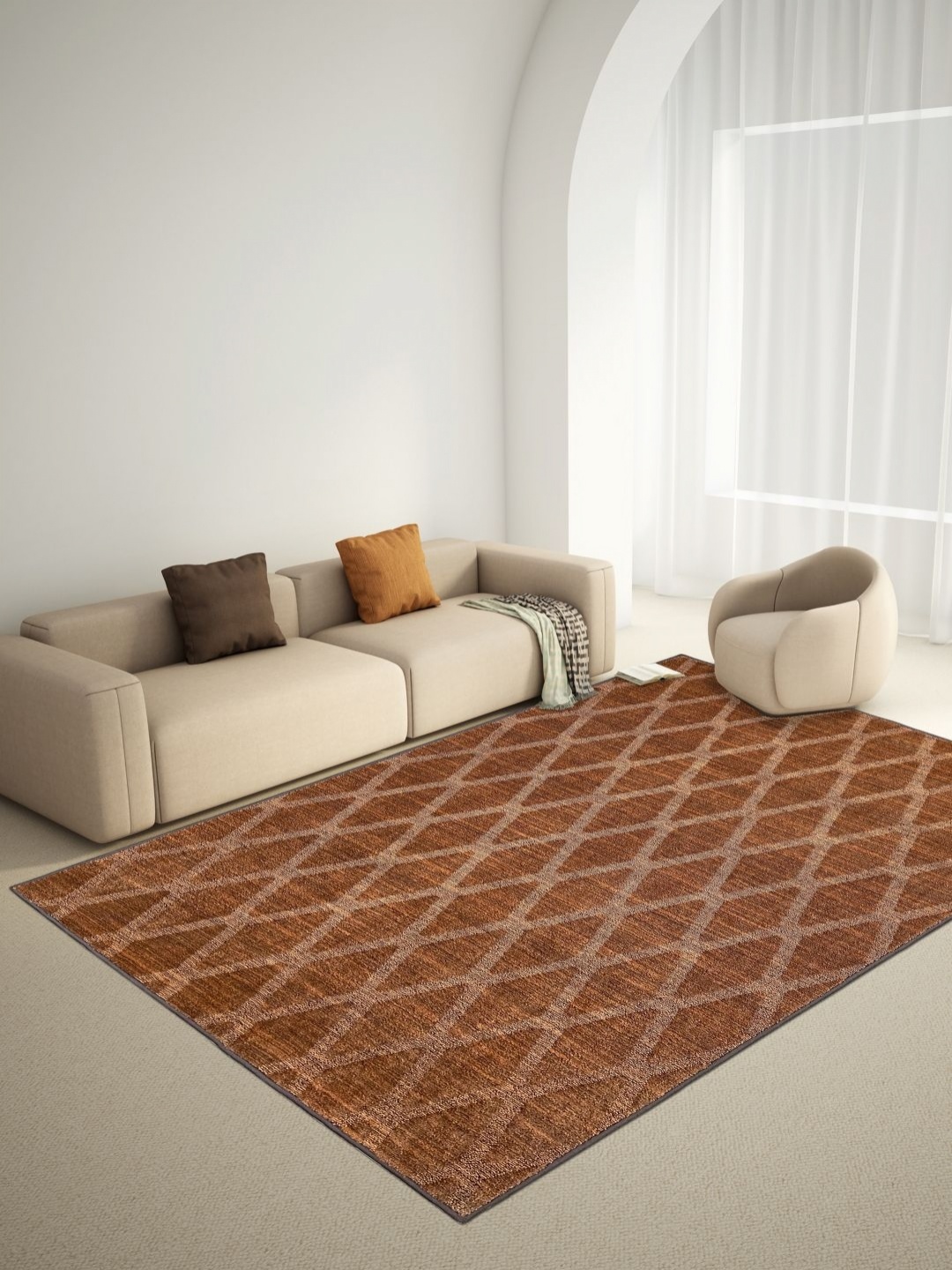

Welspun Brown Geometric Printed Anti-Skid Carpet