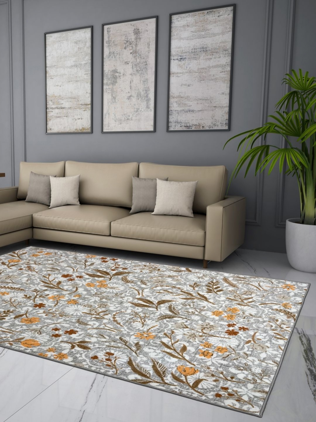 

Welspun Beige Floral Printed Anti-Skid Carpet