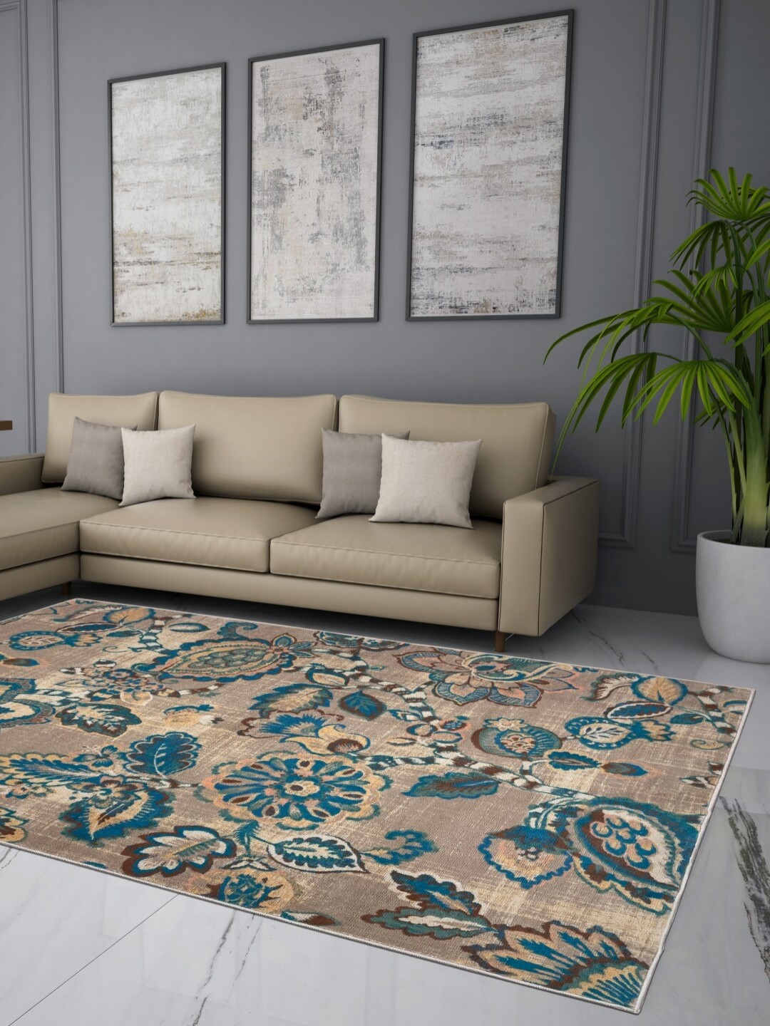 

Welspun Brown Ethnic Motifs Anti-Skid Polyester Carpet