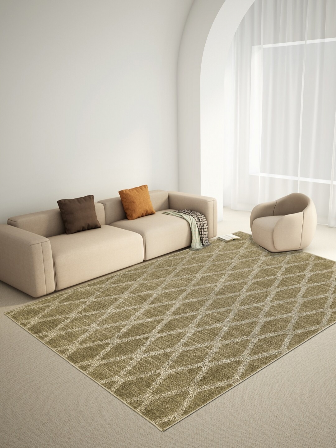 

Welspun Beige Geometric Printed Anti-Skid Carpet