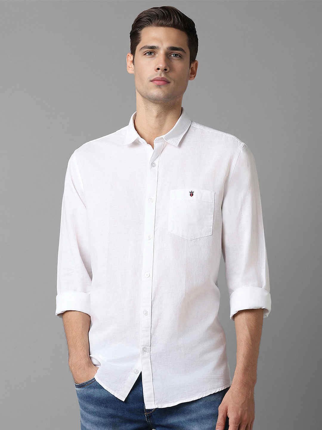 

Louis Philippe Jeans Slim Fit Spread Collar Cotton Linen Shirt, White