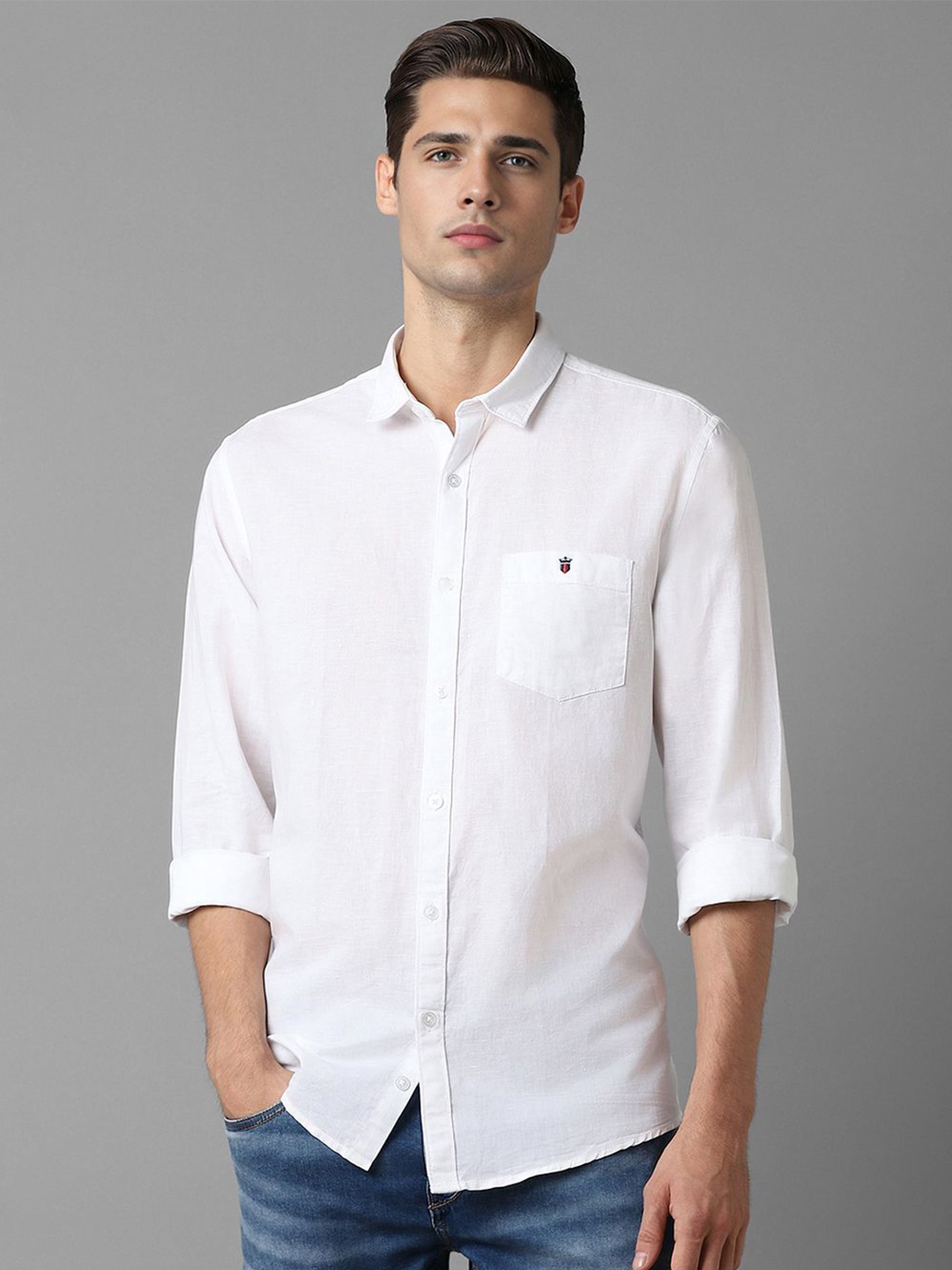 

Louis Philippe Jeans Spread Collar Slim Fit Cotton Linen Casual Shirt, White