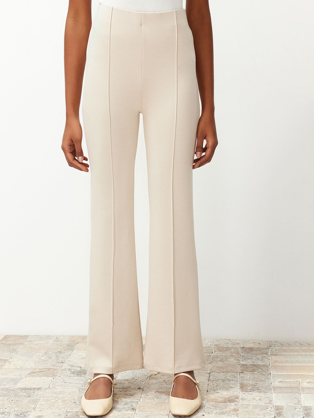 

Trendyol Women Regular Fit Mid-Rise Parallel Trousers, Off white