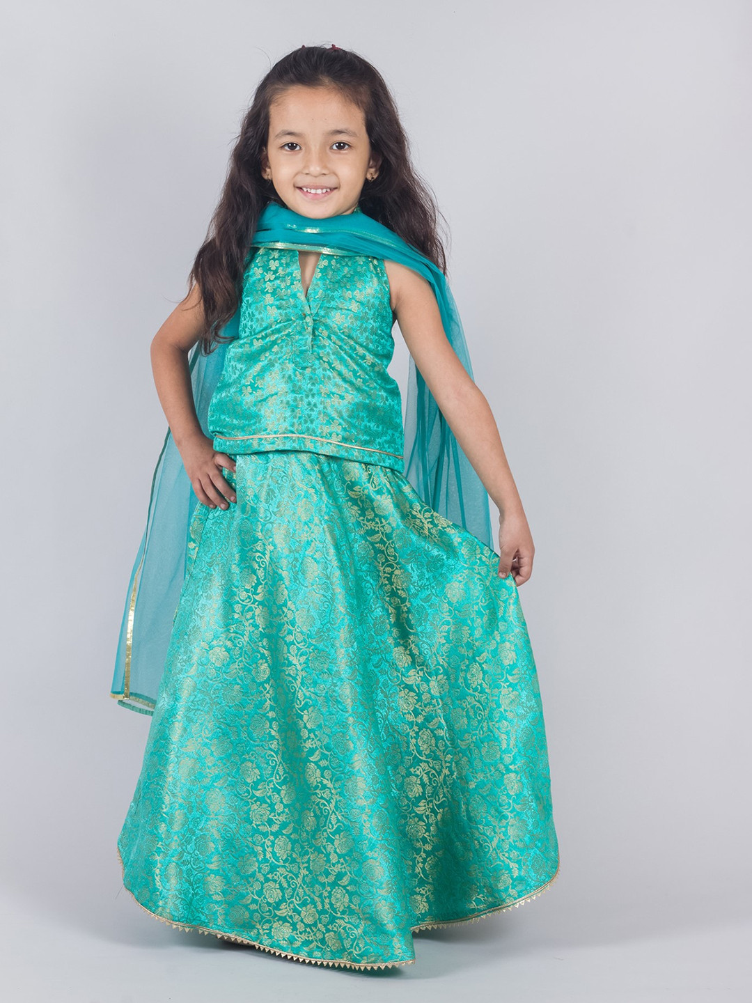 

Tangerine Closet Girls Ready to Wear Lehenga & Blouse With Dupatta, Green