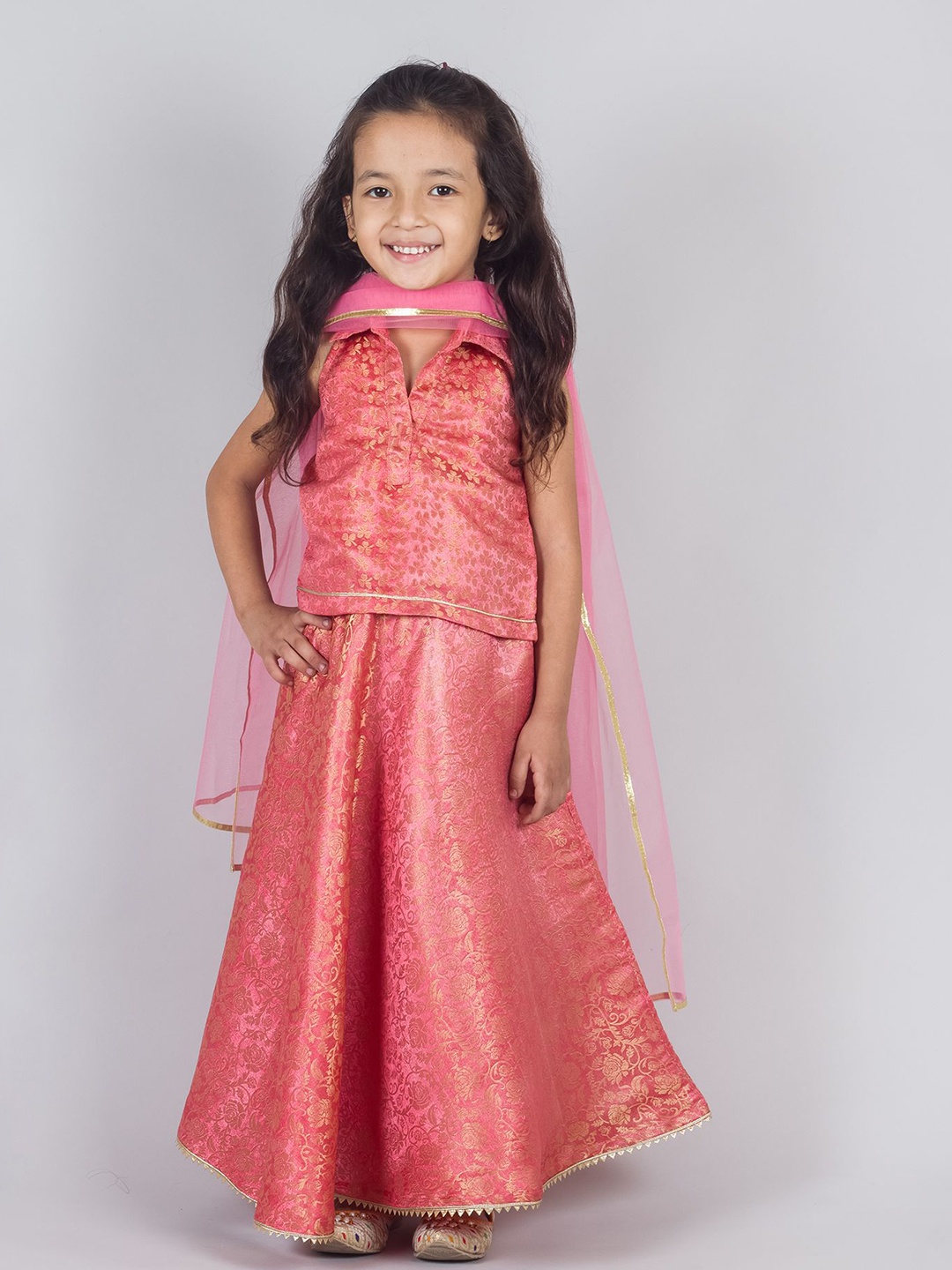 

Tangerine Closet Girls Printed Ready to Wear Lehenga & Blouse With Dupatta, Peach