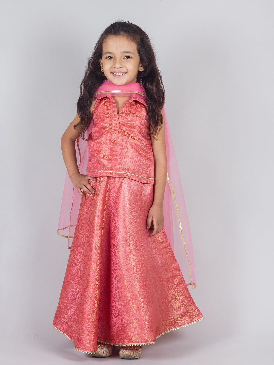 

Tangerine Closet Girls Ready to Wear Lehenga & Blouse With Dupatta, Peach
