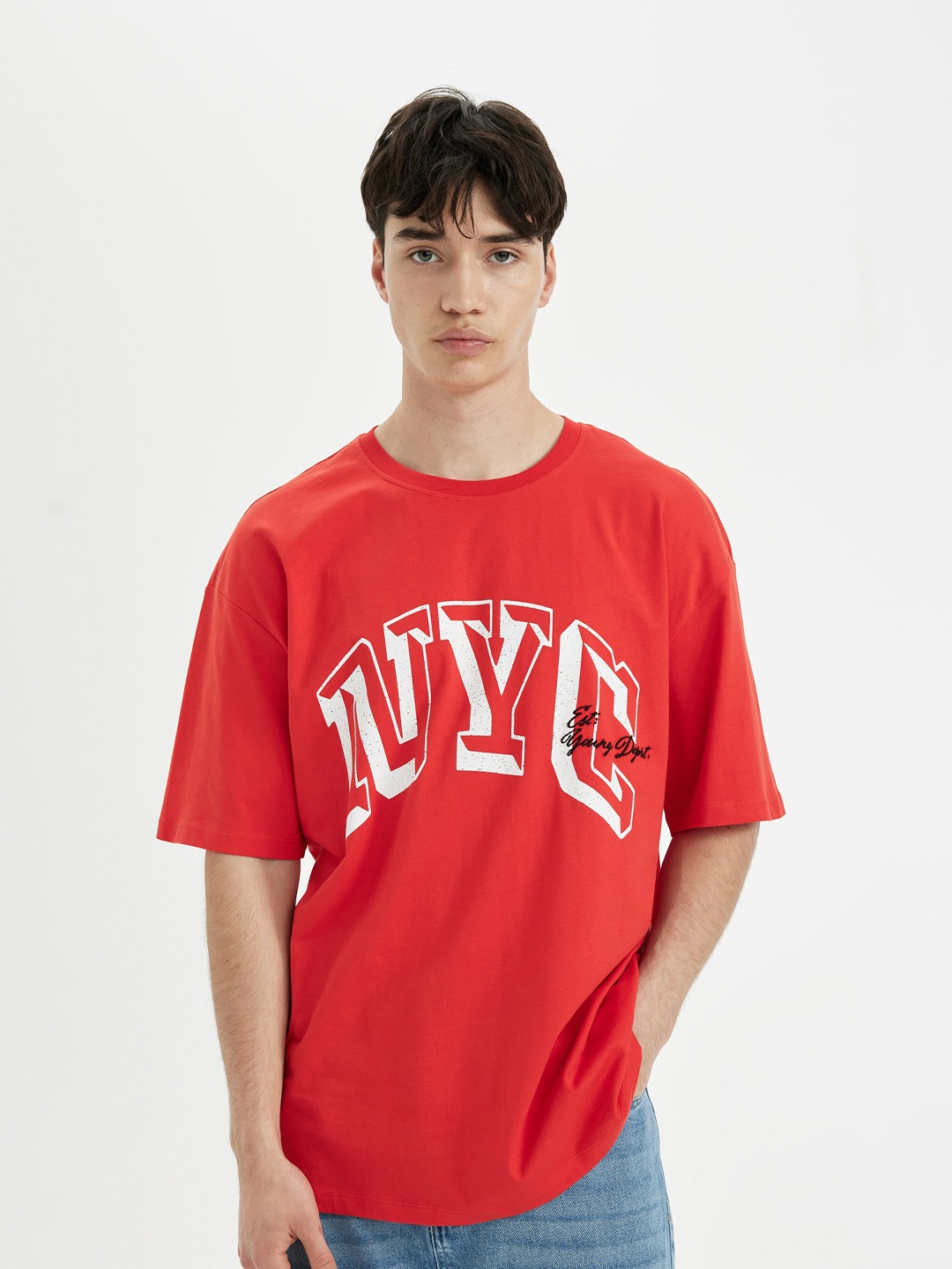 DeFacto Men Typography Printed Applique T-shirt, Na
