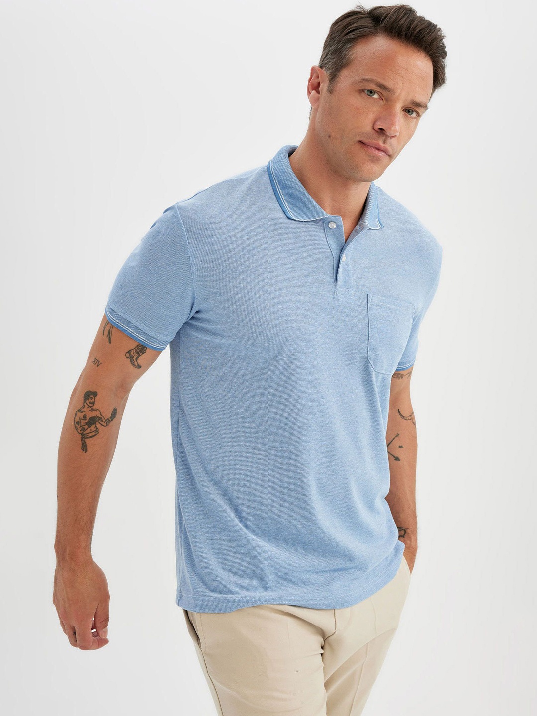 

DeFacto Men Polo Collar Pockets T-shirt, Na