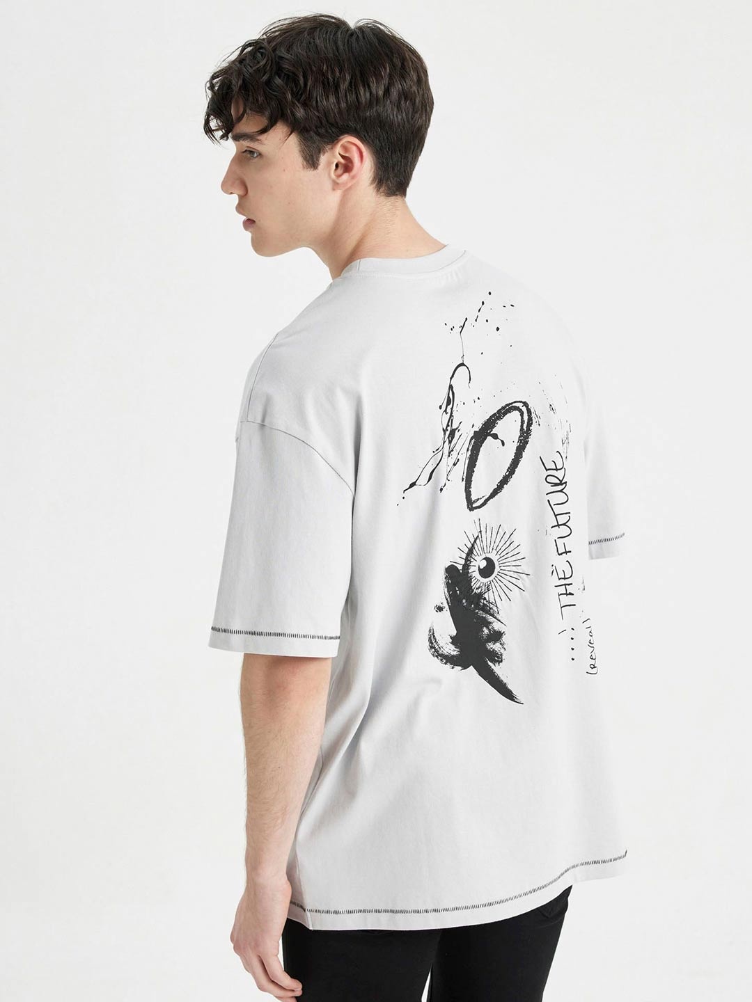 

DeFacto Men Printed Round Neck Cotton T-shirt, Cream