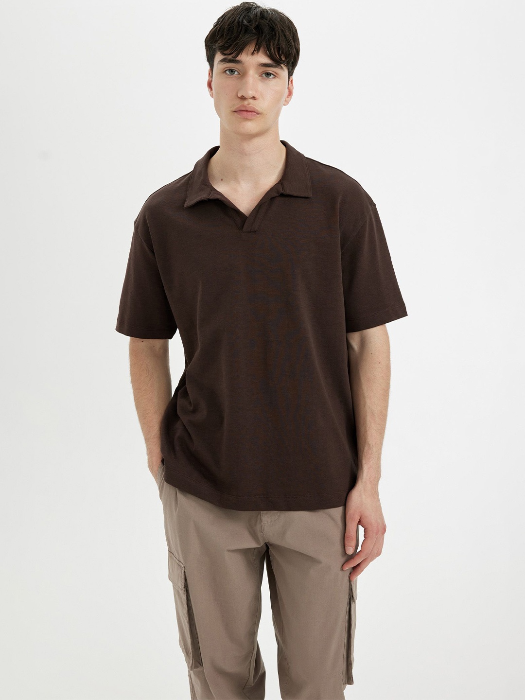 

DeFacto Polo Collar Pure Cotton T-shirt, Brown