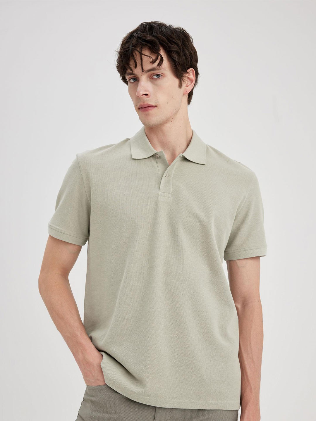 

DeFacto Polo Collar Pure Cotton T-shirt, Beige