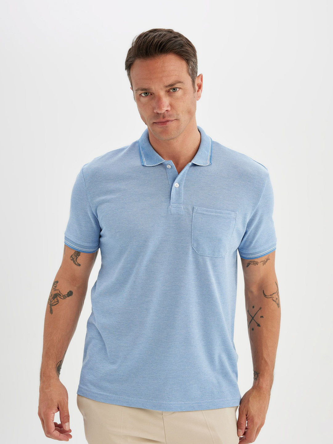 

DeFacto Men Polo Collar Pockets T-shirt, Na