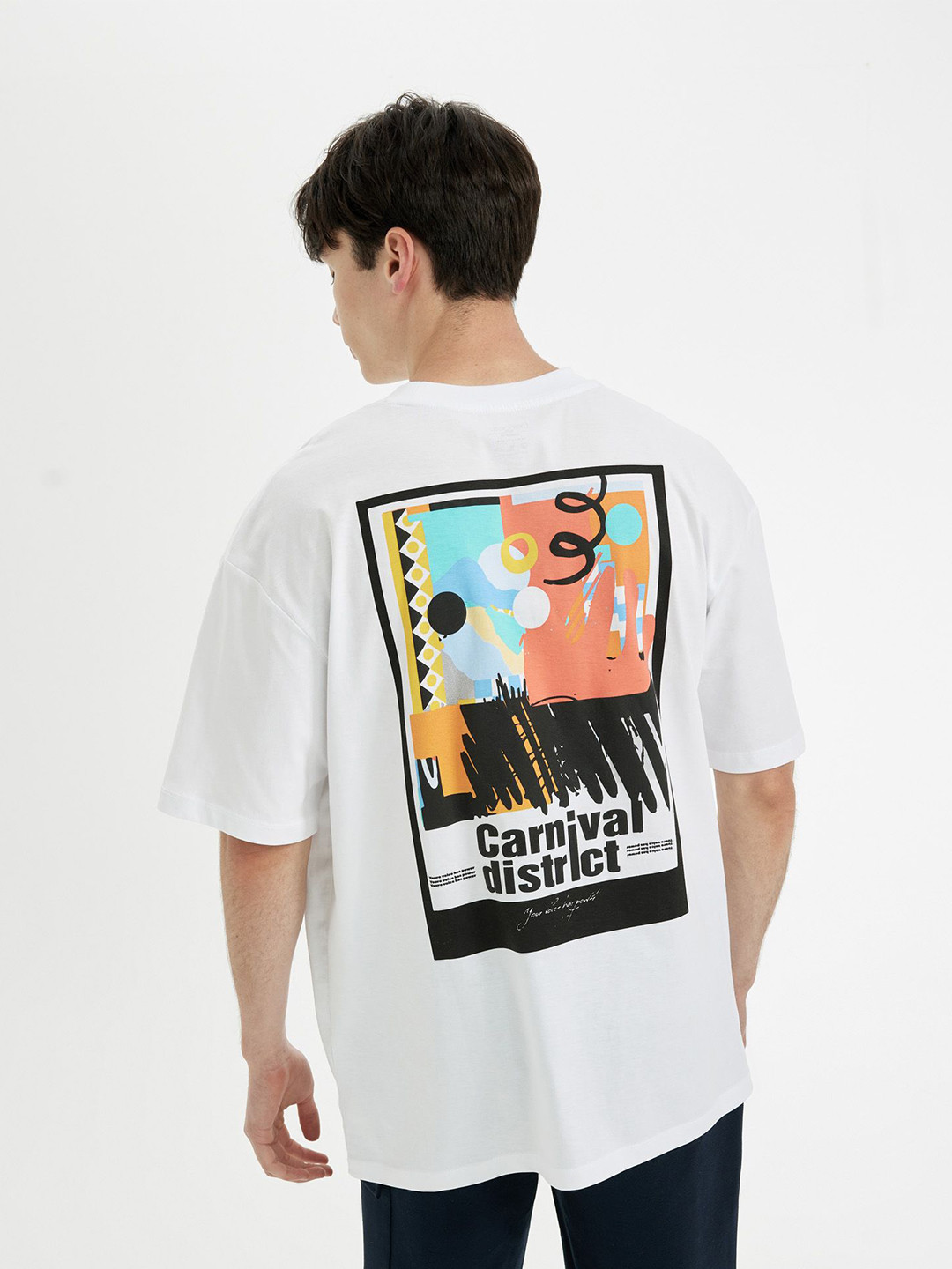 

DeFacto Graphic Printed Drop Shoulder Sleeves Pure Cotton T-shirt, White