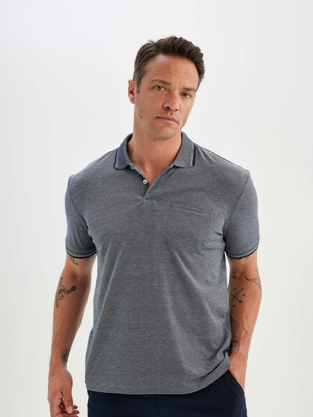 

DeFacto Men Polo Collar Pockets T-shirt, Na