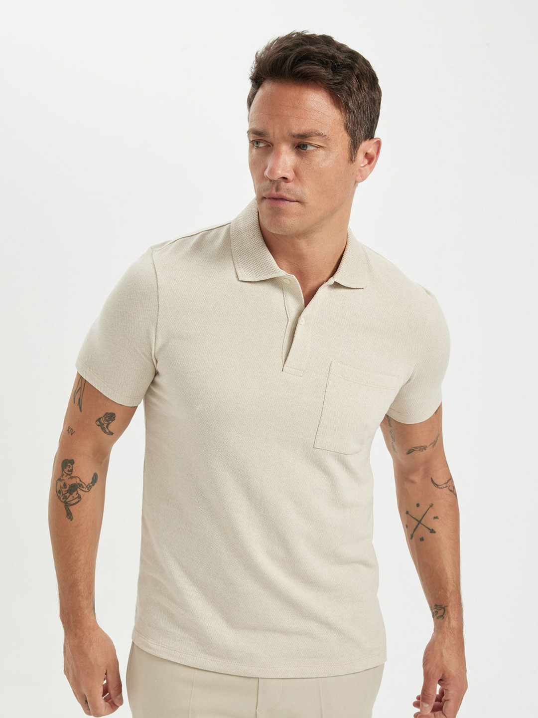 

DeFacto Men Polo Collar Pockets T-shirt, Na