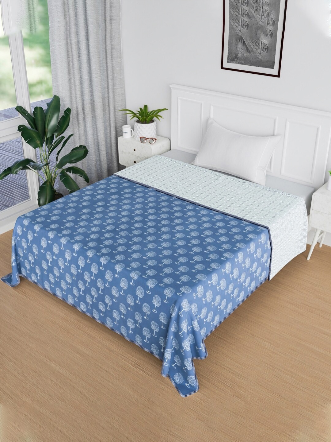 

Kuber Industries Blue & White Floral AC Room 120 GSM Reversible Single Bed Dohar