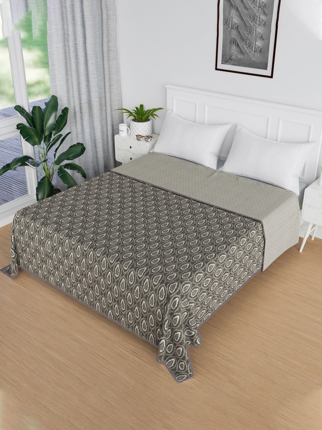 

Kuber Industries Grey & White Floral Cotton AC Room 120 GSM Reversible Double Bed Dohar