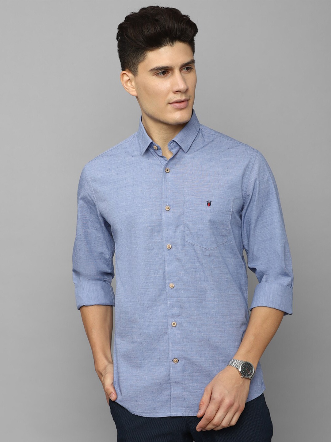 

Louis Philippe Sport Spread Collar Slim Fit Cotton Casual Shirt, Blue