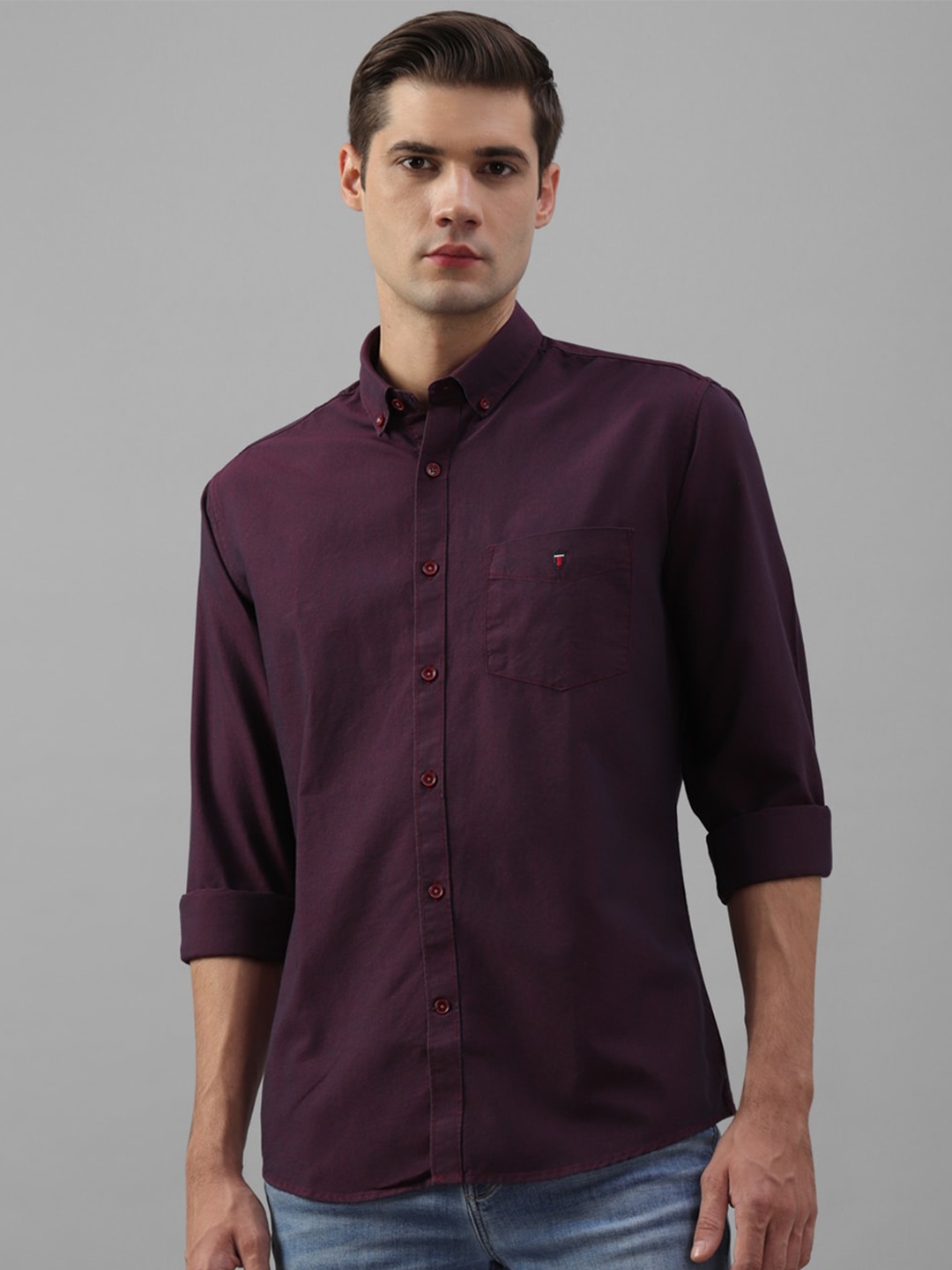 

Louis Philippe Sport Slim Fit Button-Down Collar Cotton Shirt, Purple
