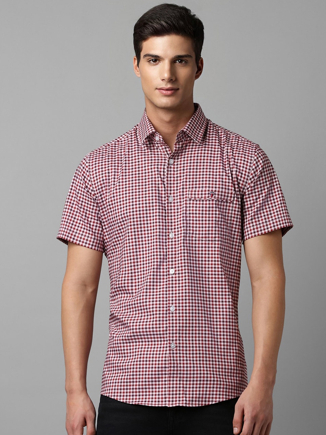

Louis Philippe Sport Spread Collar Slim Fit Gingham Checks Cotton Casual Shirt, White
