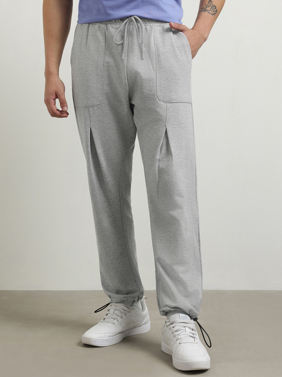 

NOBERO Men Solid Oversized Joggers, Grey