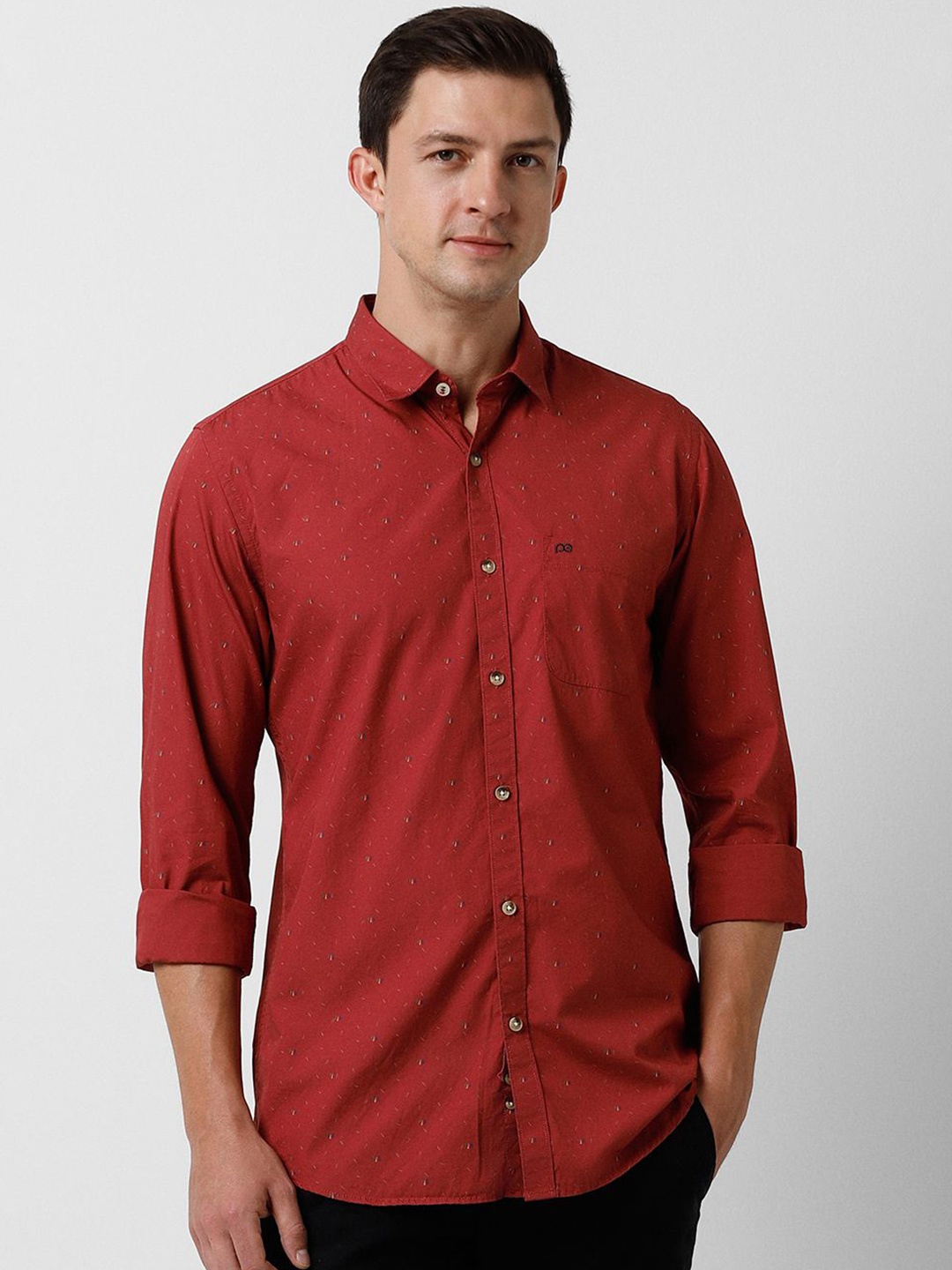 

Peter England Casuals Slim Fit Spread Collar Printed Cotton Casual Shirt, Red