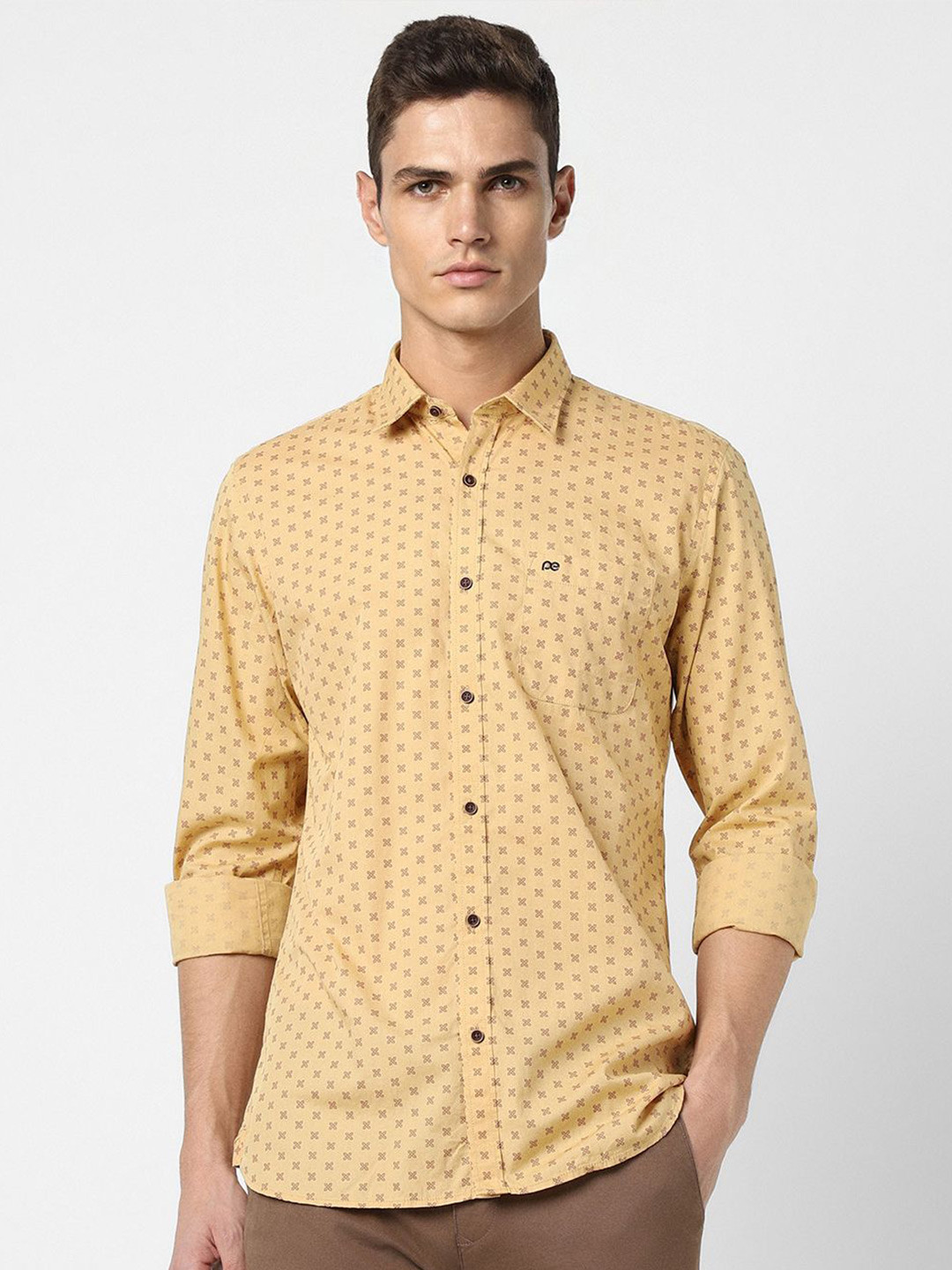 

Peter England Casuals Slim Fit Micro Ditsy Printed Spread Collar Cotton Shirt, Yellow