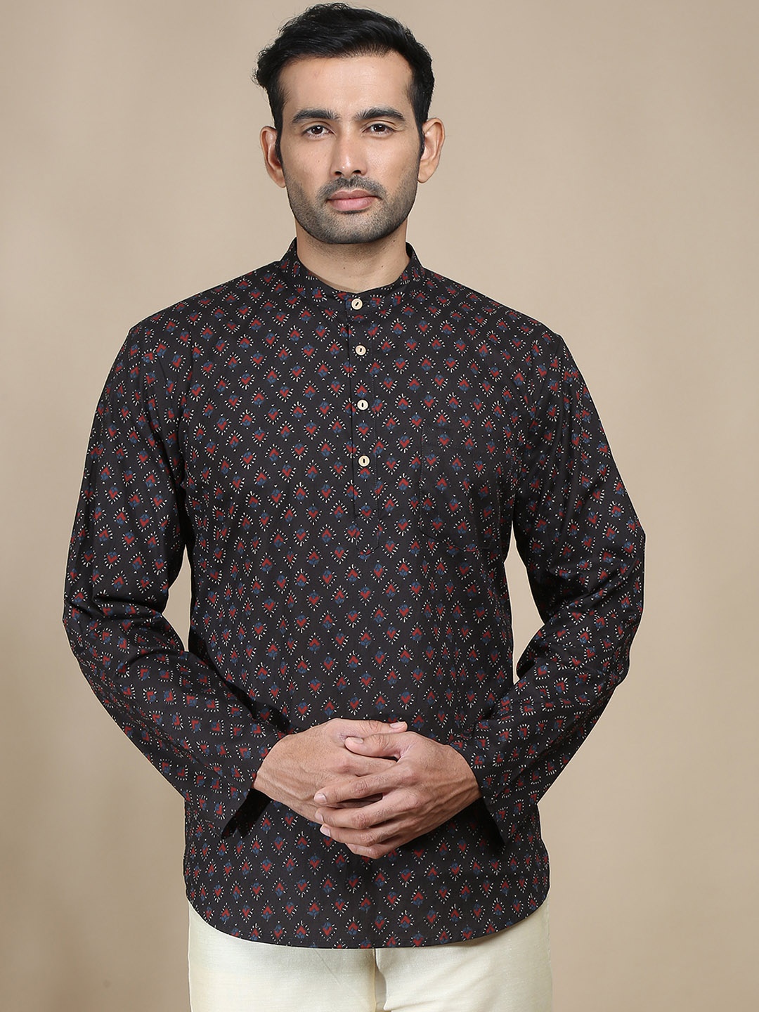 

FILORI Printed Pure Cotton Short Kurta, Charcoal