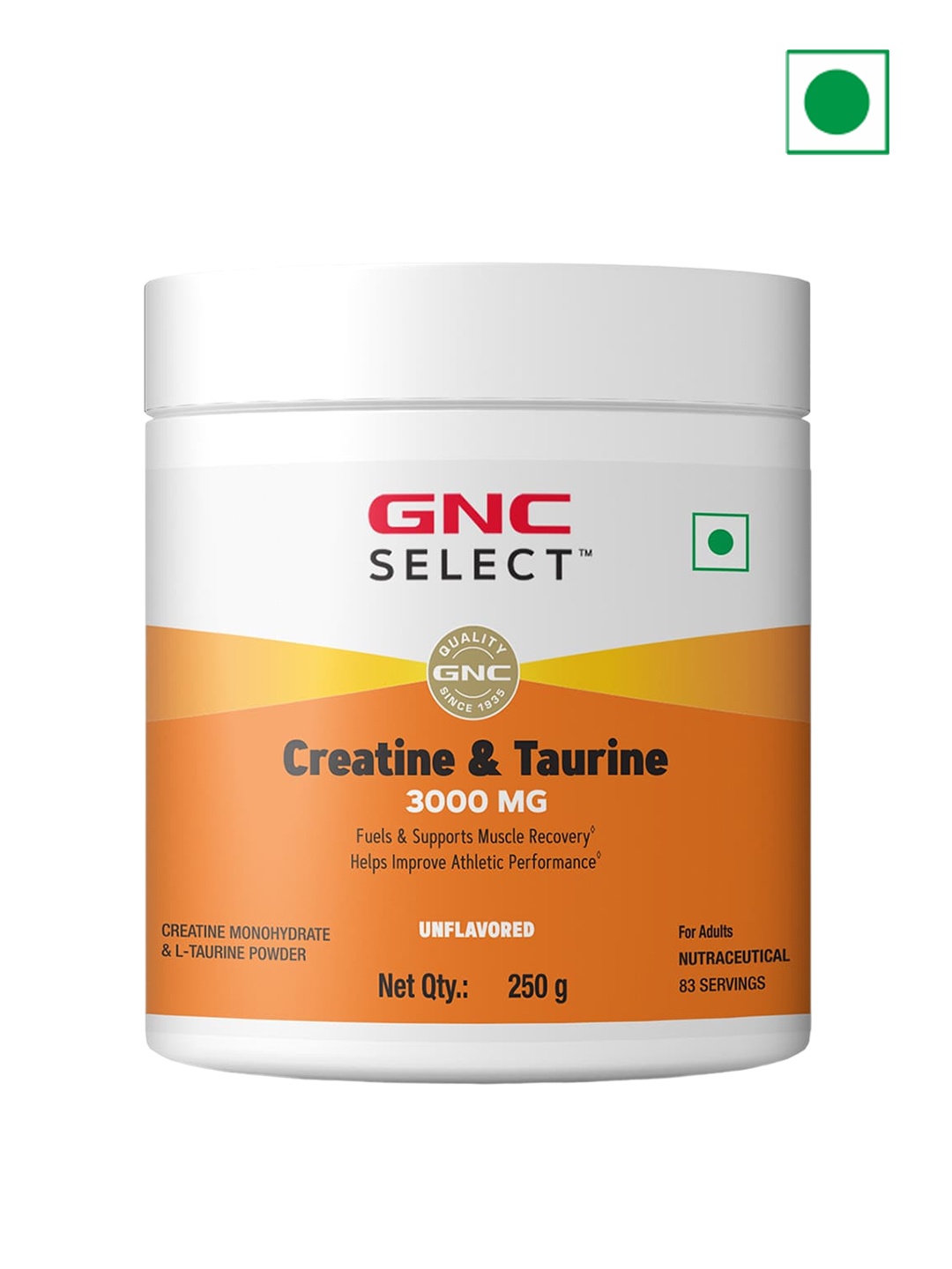 

GNC Pure Micronized Creatine Monohydrate + Taurine 250 gms, Orange