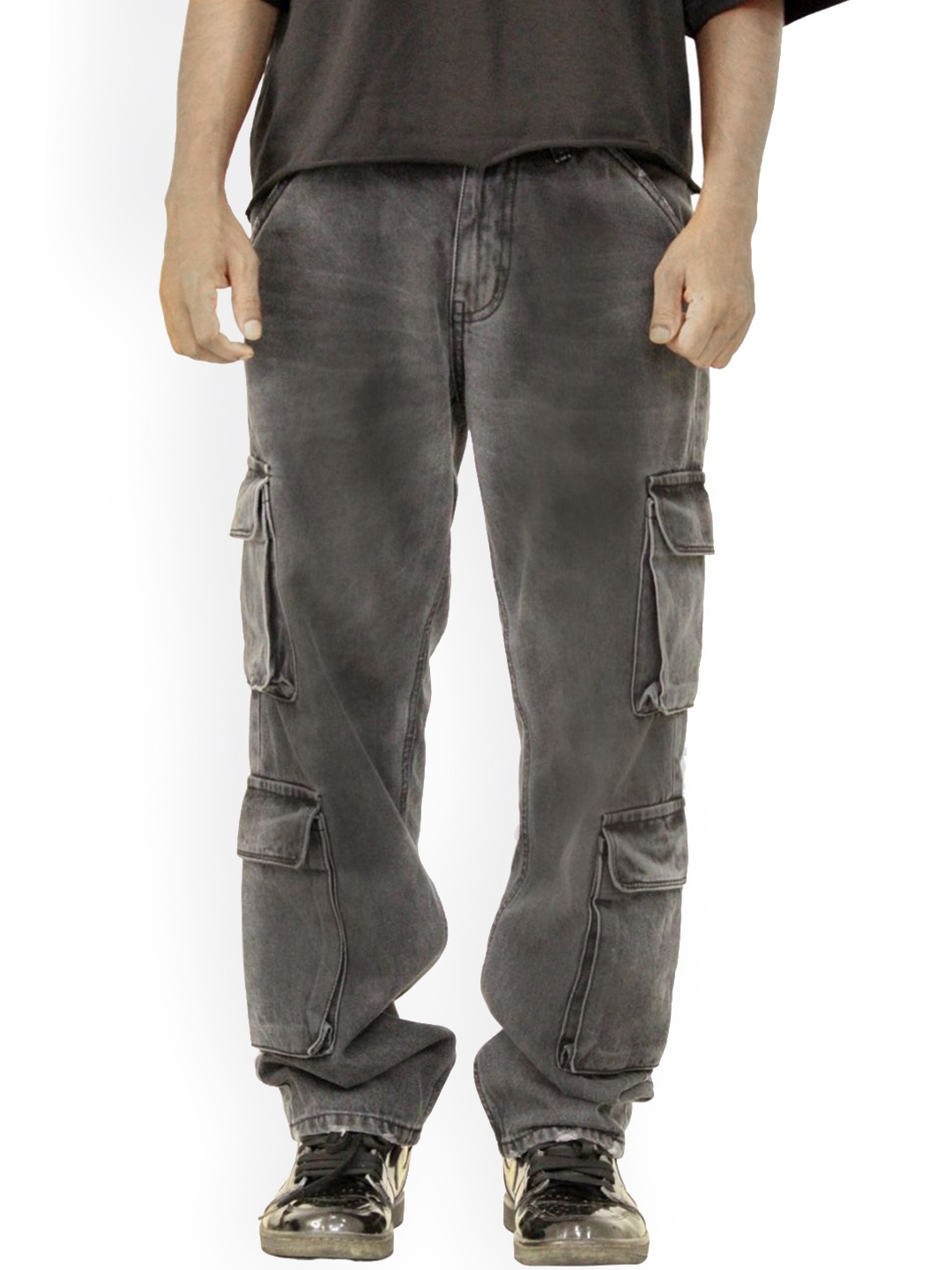 

7Shores Men Classic Cotton Cargos Trousers, Grey