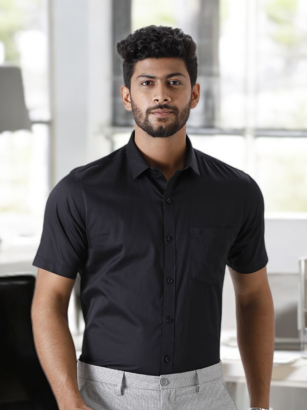 

Ramraj Spread Collar Cotton Formal Shirt, Black