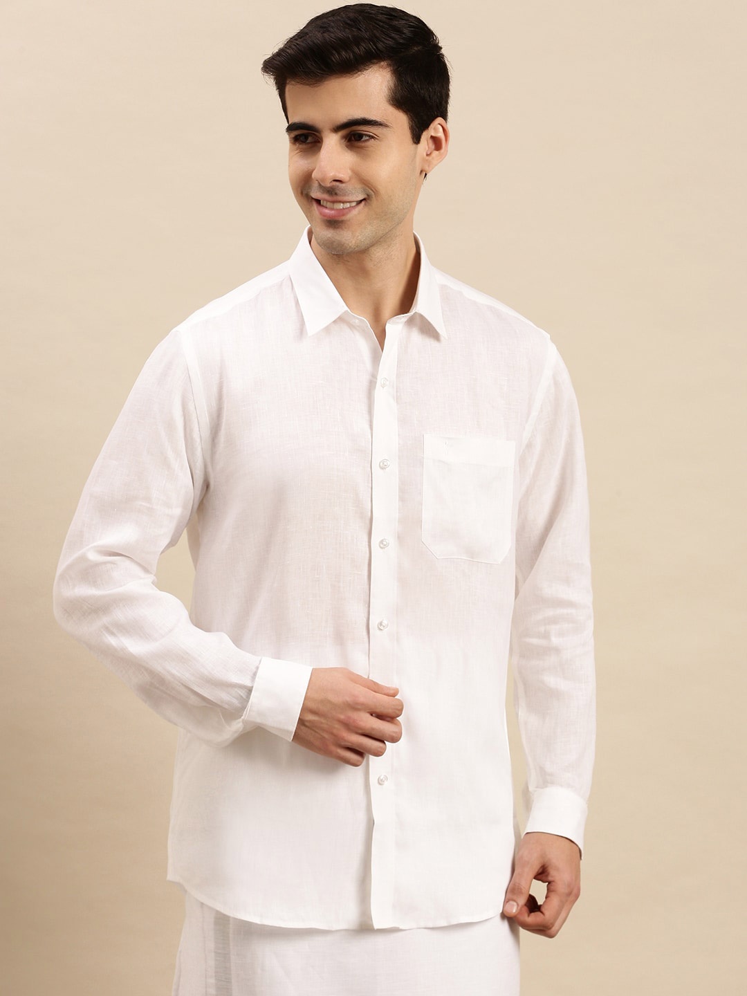 

Ramraj Spread Collar Opaque Cotton Casual Shirt, White