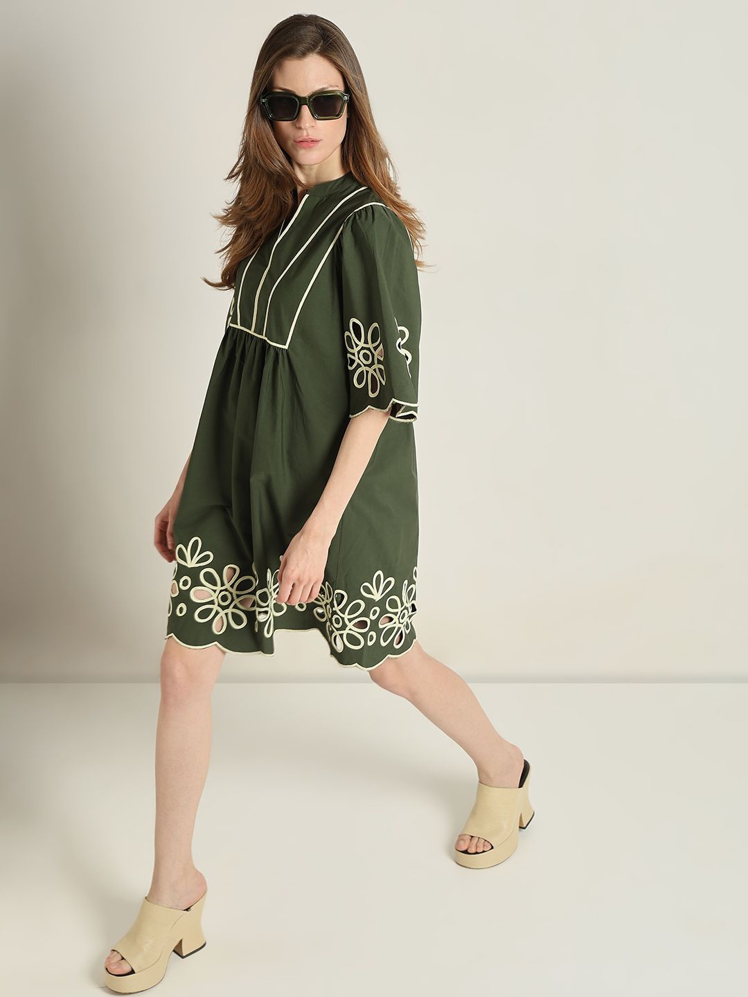 

Vero Moda Ethnic Motifs Pure Cotton A-Line Dress, Green