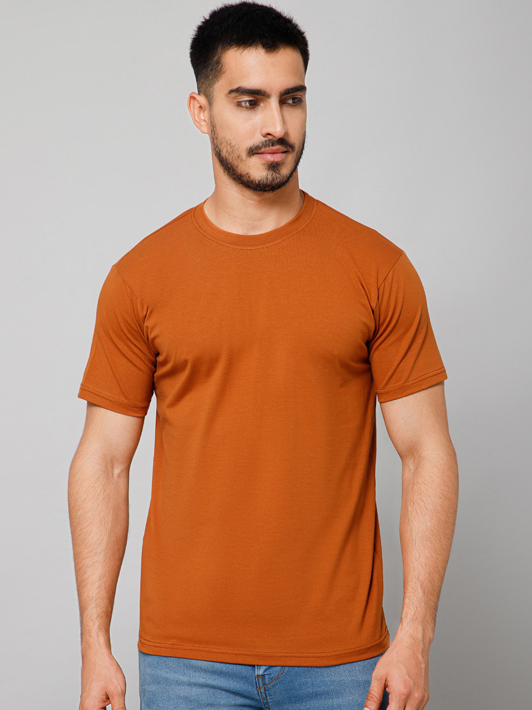 

GIYSI Round Neck Short Sleeves Cotton T-shirt, Rust