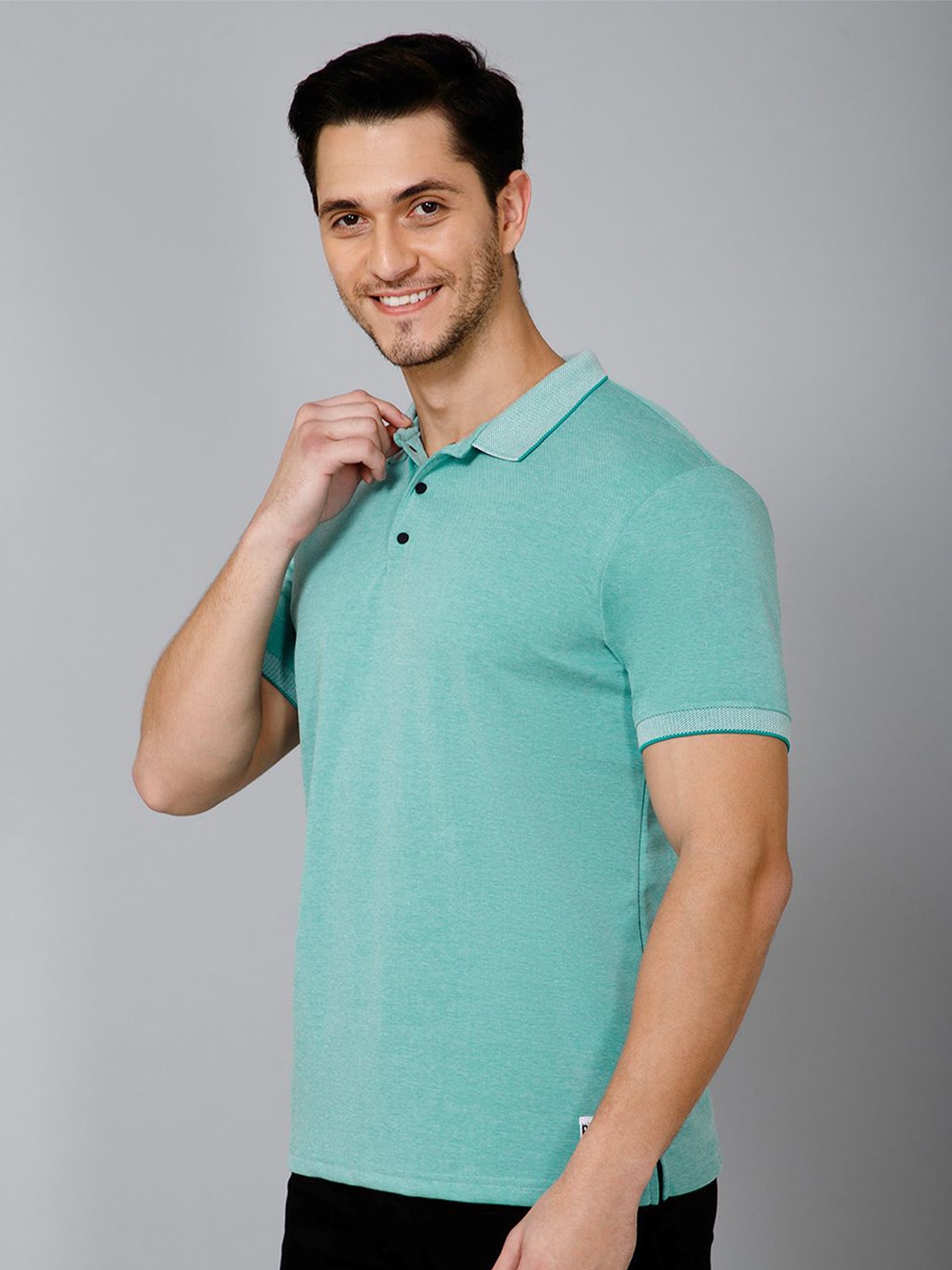 

GIYSI Men Polo Collar Solid T-shirt, Sea green