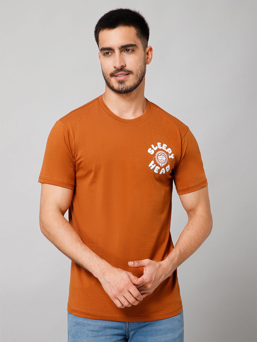 

GIYSI Round Neck Short Sleeves Cotton T-shirt, Rust