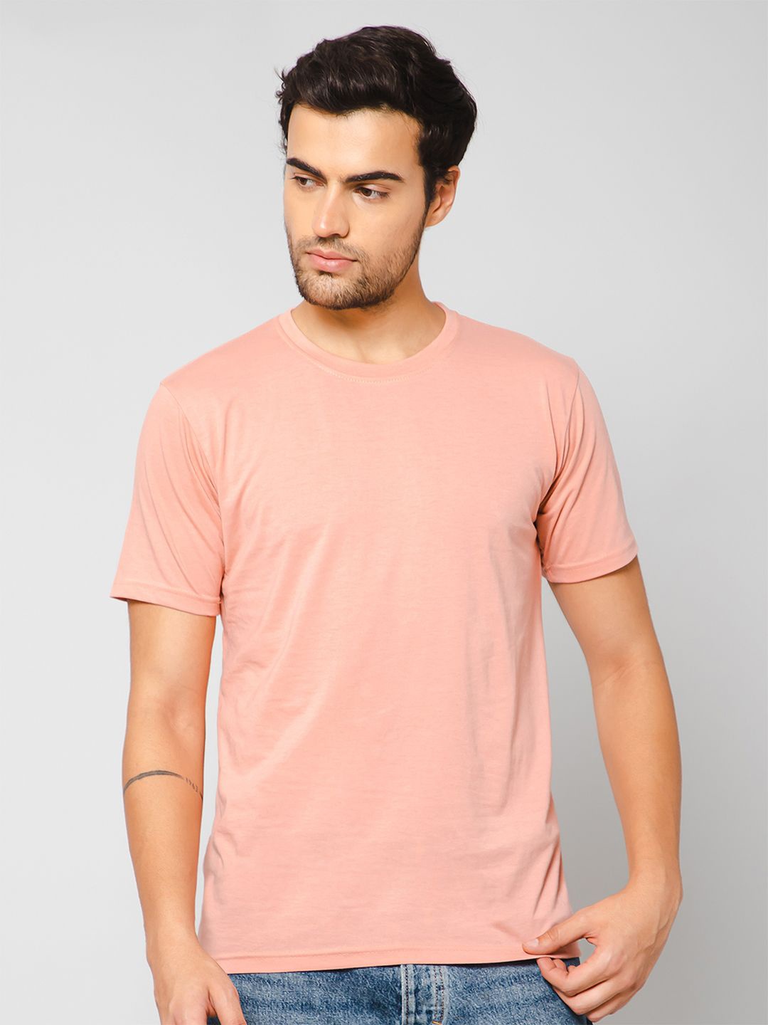 

GIYSI Round Neck Short Sleeves Cotton T-shirt, Peach
