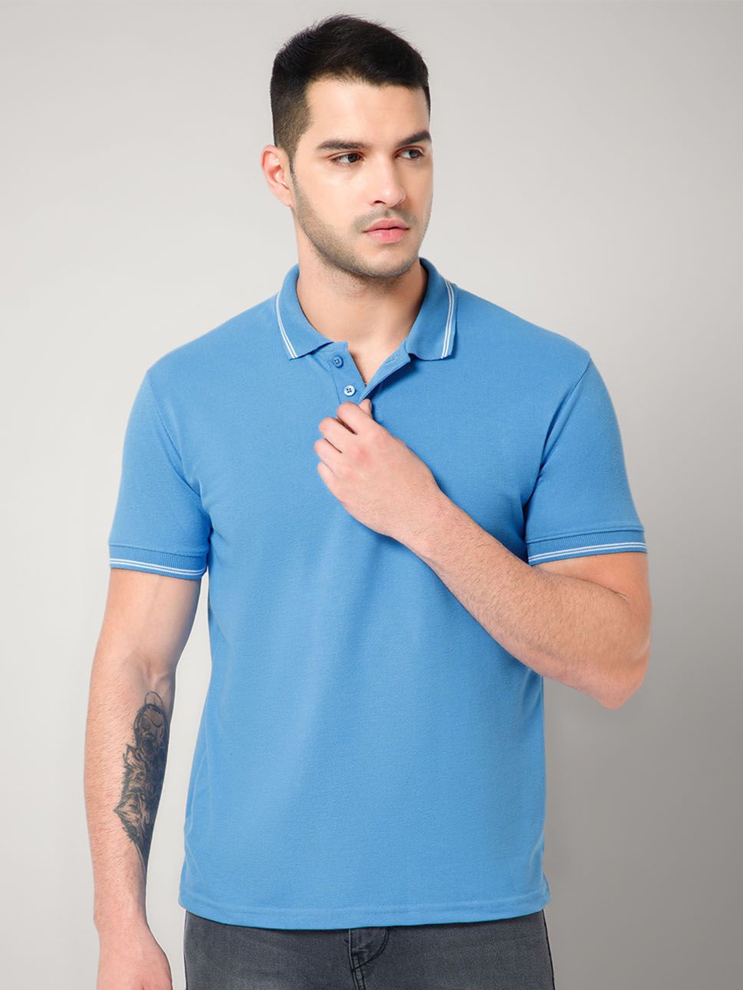 

GIYSI Men Solid Regular Fit Polo Collar T-shirt, Blue