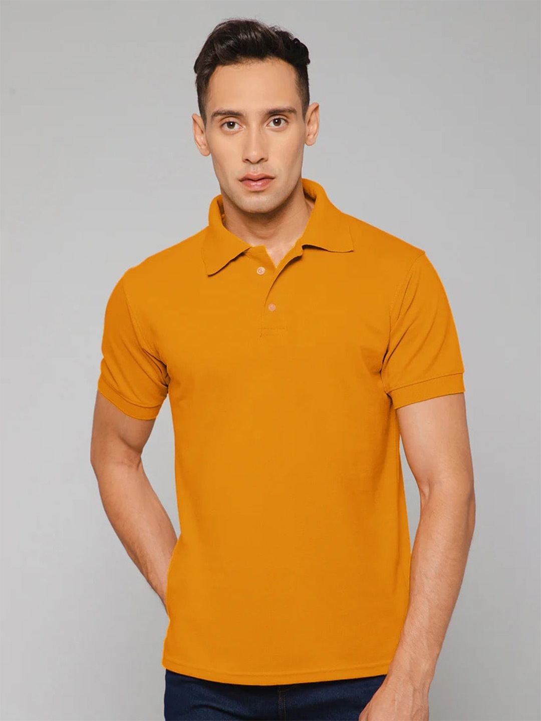 

GIYSI Men Polo Collar Solid T-shirt, Mustard