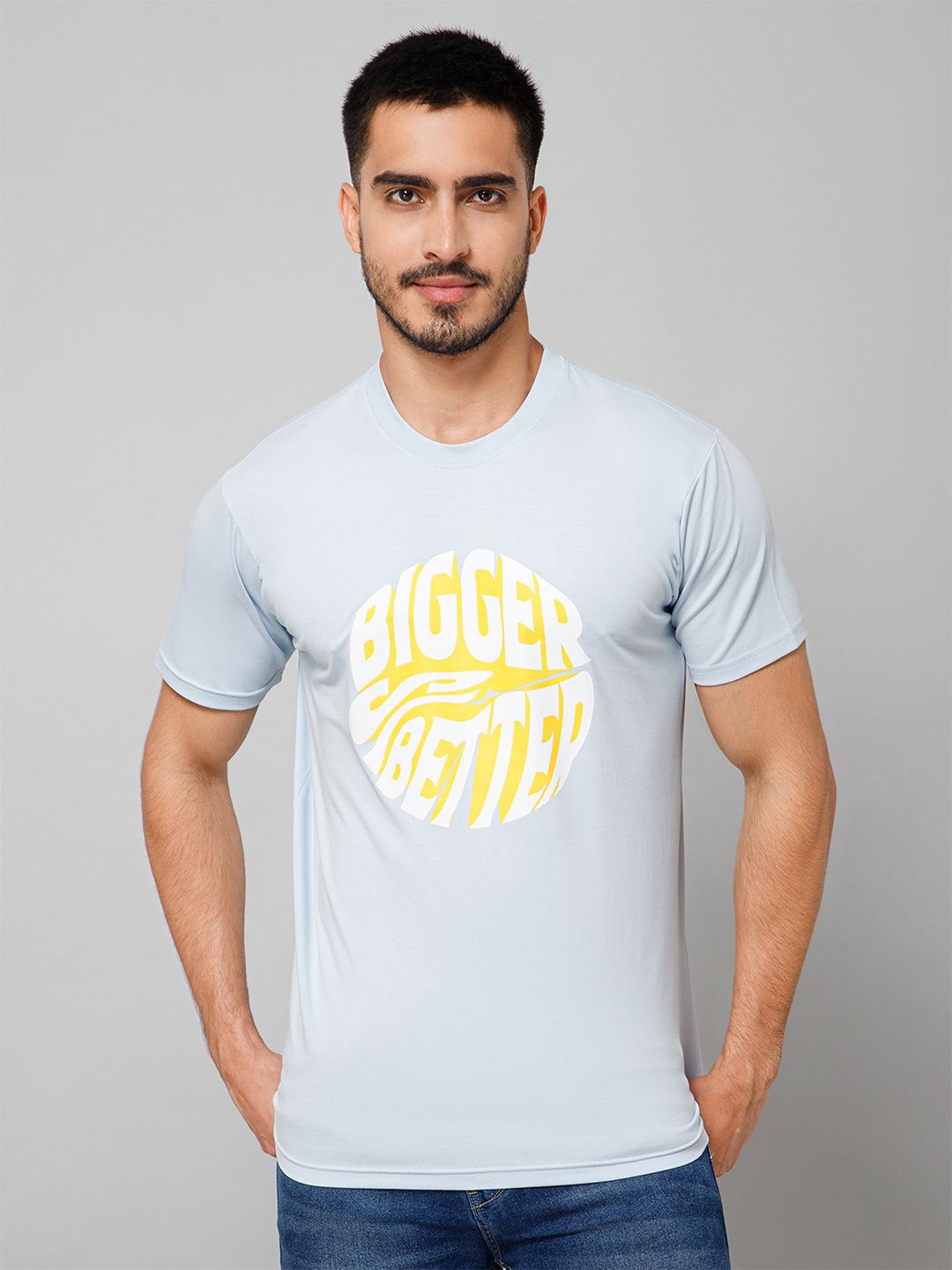 GIYSI Typography Printed Round Neck Short Sleeves Cotton T-shirt, Blue