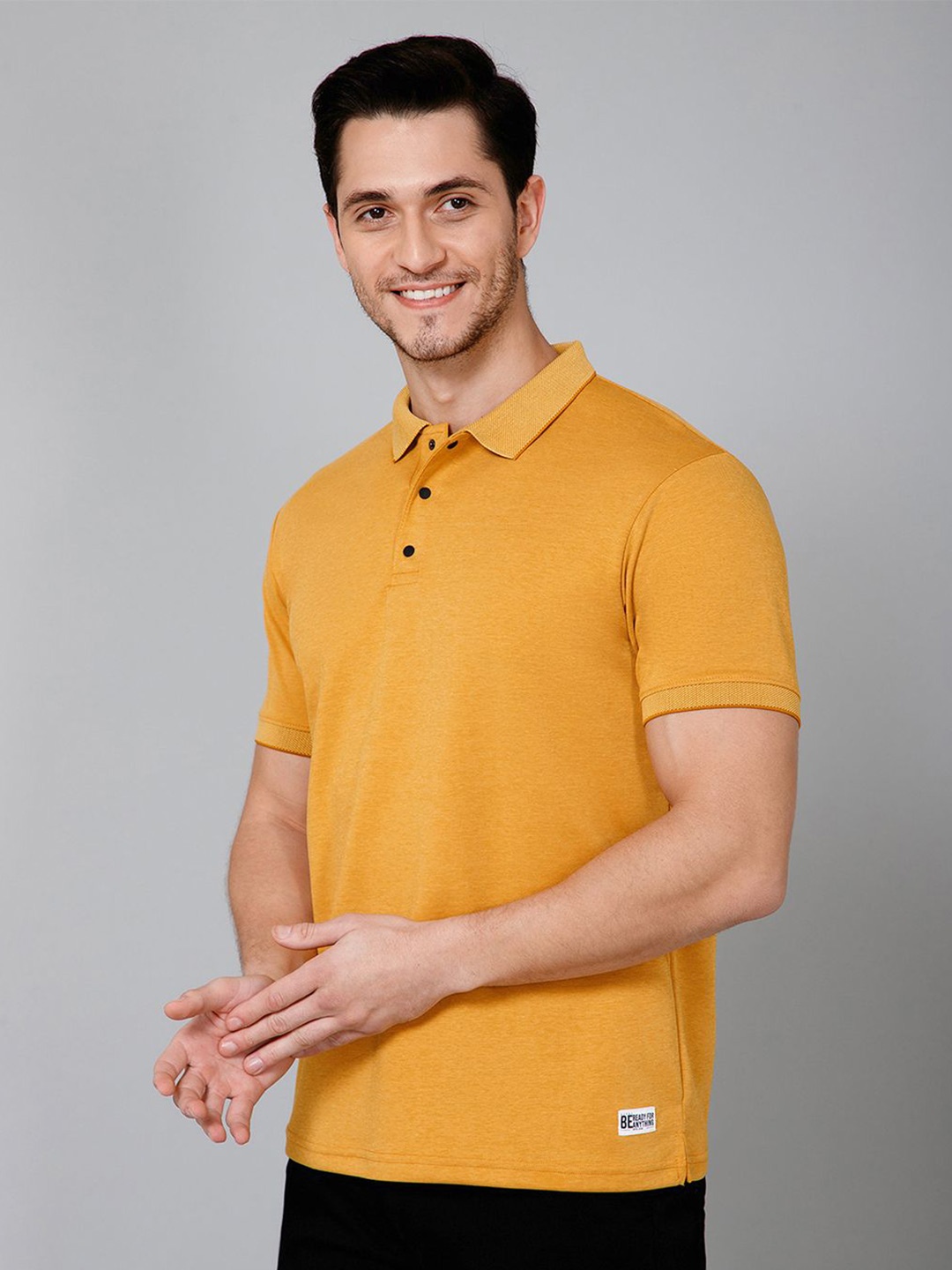 

GIYSI Men Solid Regular Fit Polo Collar T-shirt, Mustard